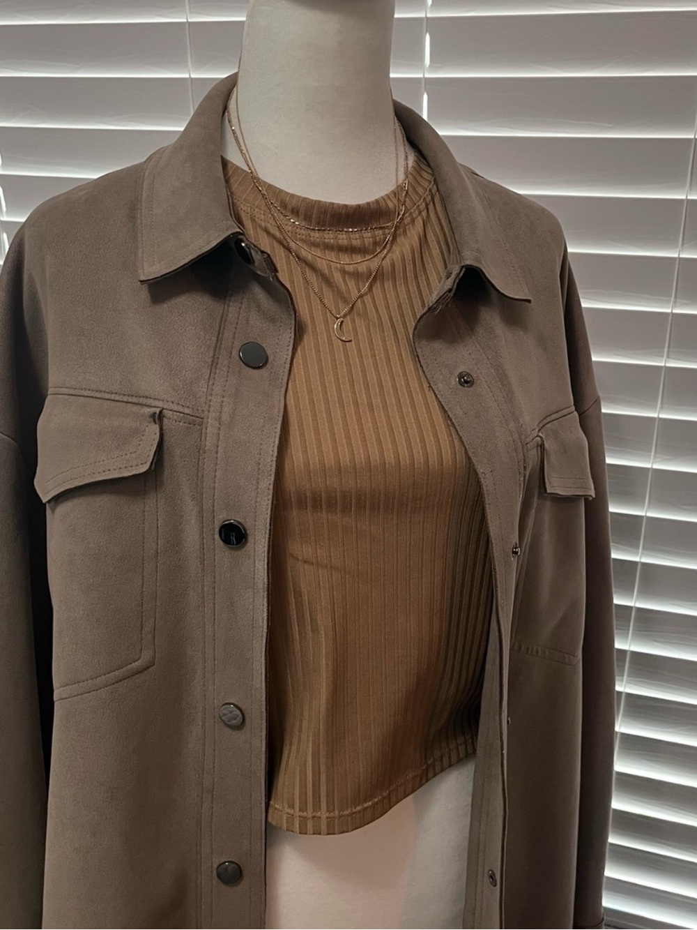 Zara Brown Taupe Utility Jacket with Button Front